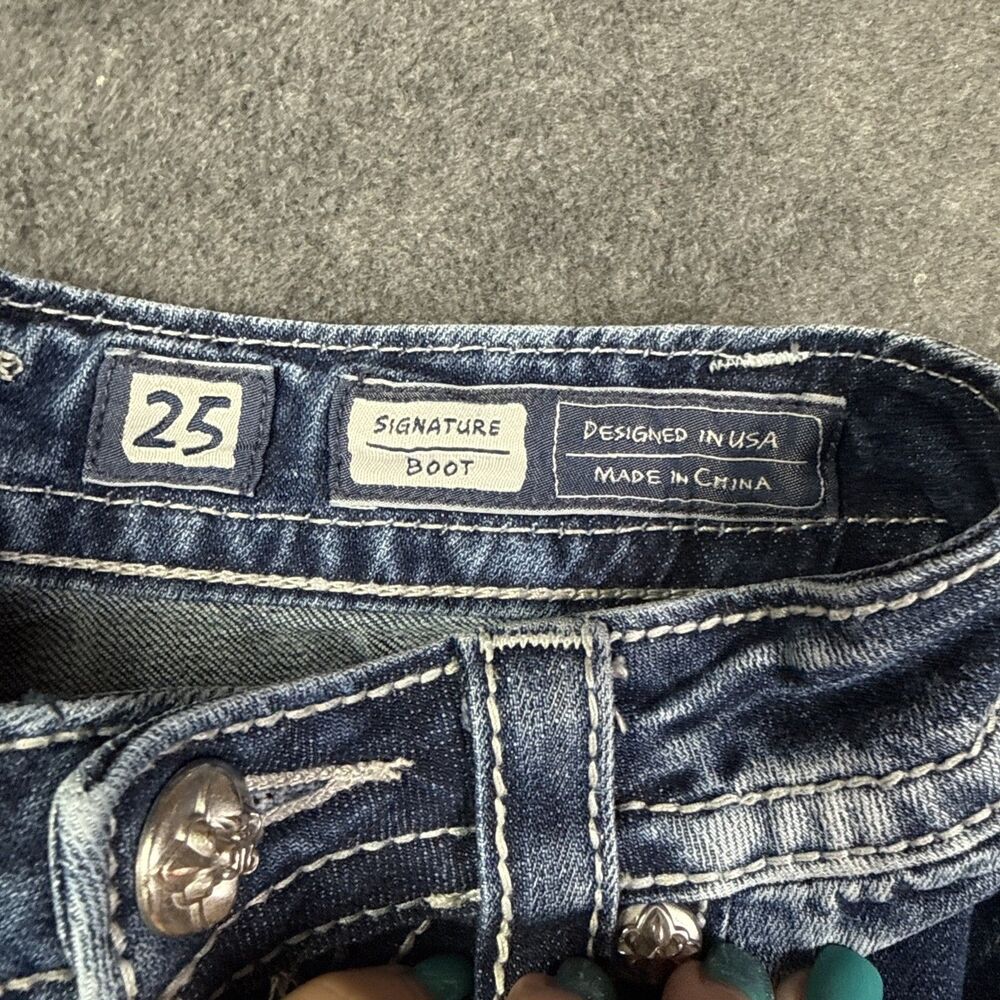 Miss Me Signature Boot Cut Jeans Embellished Rhinestones Y2K Low Rise Size 25 - Picture 5 of 9